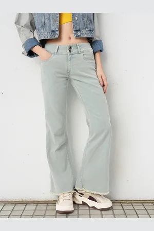 Roadster The Life Co. Women Soft Touch Slim Flared Fit Light Fade Frayed Hem Jeans