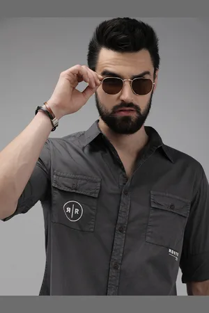 Roadster The Life Co. Men Charcoal Grey Solid Pure Cotton Casual Shirt