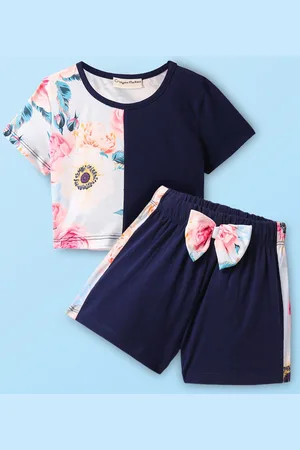 CrayonFlakes Girls Printed Round Neck Top With Shorts