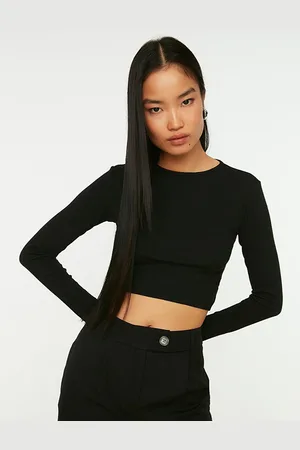 Trendyol Women Black Solid Styled Back Crop Top