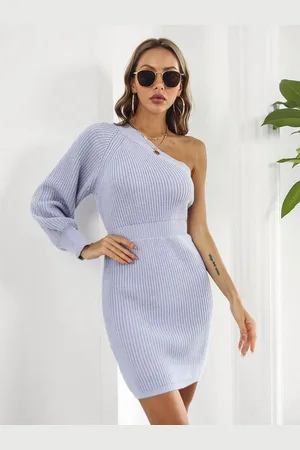 DressBerry One Shoulder Long Sleeves Striped Bodycon Dress