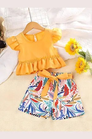 BAESD Girls Solid Printed Top with Shorts