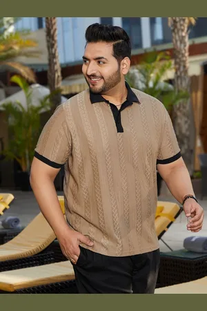 Instafab Men Plus Size Self Design Polo Collar Cotton T-shirt