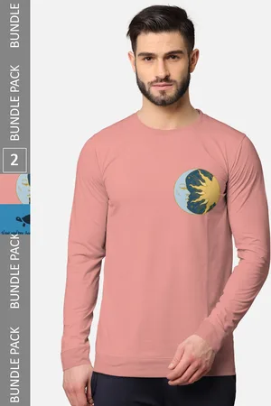 bullmer Men Blue & Pink Pack of 2 Printed Cotton T-shirt