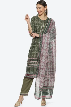 Biba Women Plus Size Bandhani Printed Kurta With Trousers & Dupatta