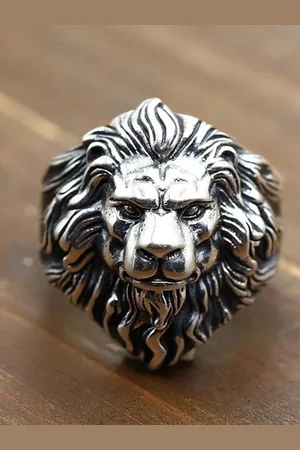 Saizen Men Silver Plated Stainless Steel Lion Face Finger Ring