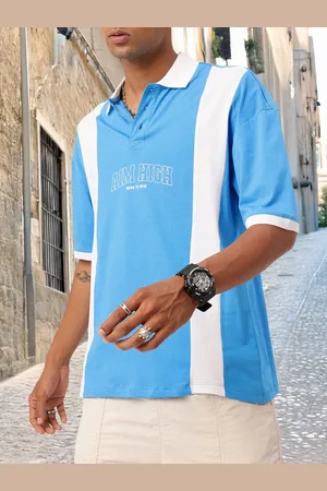 Kook N Keech Urban Vibe Striped & Typography Polo Collar Oversized T-shirt