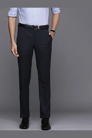 Louis Philippe Men Navy Blue Checked Slim Fit Trousers