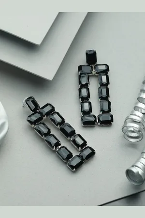 Priyaasi Black & Silver Plated Contemporary Drop Earrings