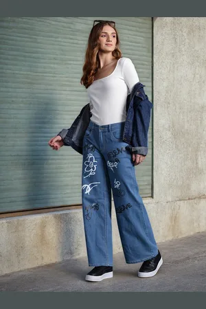 DressBerry Women Graffiti Game Printed Stretchable Wide Leg Jeans