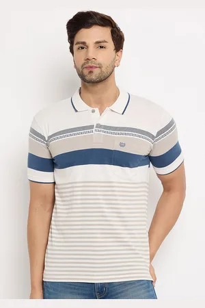 Duke Men Striped Polo Collar Pockets T-shirt