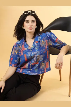 RAASSIO Print Puff Sleeve Crepe Shirt Style Top