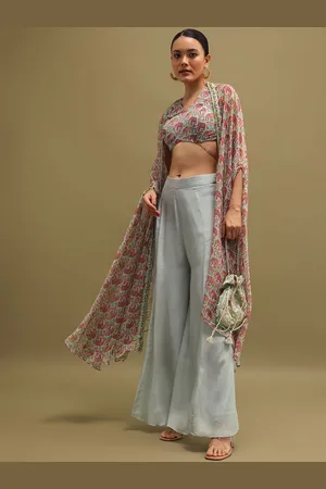 KALKI Fashion Printed Top With Palazzo & Shrug