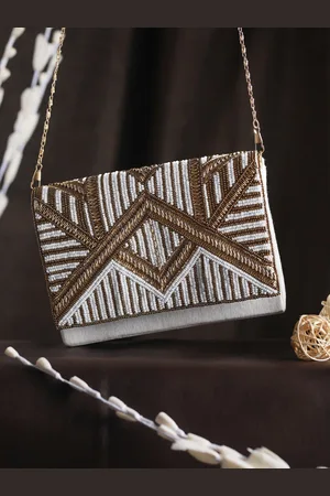 Priyaasi Gold-Toned Geometric Embellished Structured Sling Bag
