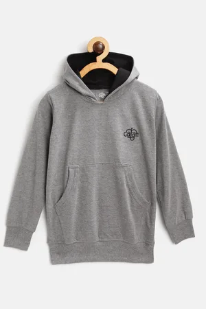 Chimprala Kids Grey Melange Solid Cotton Hooded Antimicrobial Sweatshirt