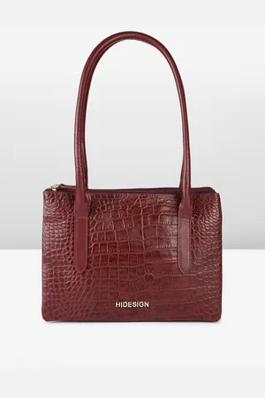 Hidesign Lya-Croco-Marsala Textured Animal Print Shoulder Bag