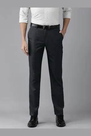 Park Avenue Men Navy Blue Textured Smart Fit Formal Trousers