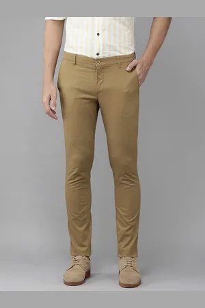 U.S. Polo Assn. Men Mustard Yellow Solid Denver Slim Fit Mid-Rise Flat-Front Trousers