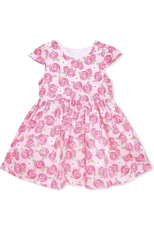 BAESD Girls Floral Print Round Shot Cap Sleeves Fit & Flare Cotton Dress