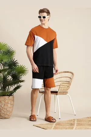 Mast & Harbour Men Pure Cotton Colourblocked T-shirt With Shorts Co-Ords Set