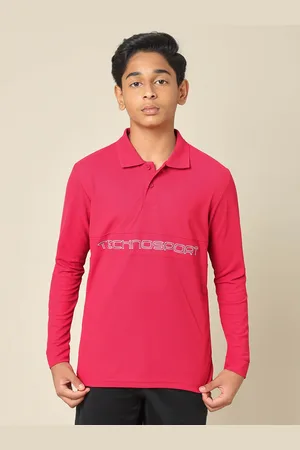 TECHNOSPORT Boys Typography Printed Polo Collar Slim Fit T-shirt