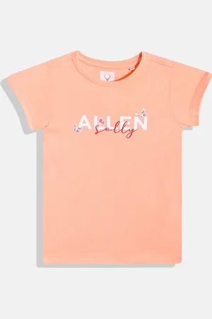 Allen Solly Girls Peach-Coloured & White Typography Printed T-shirt