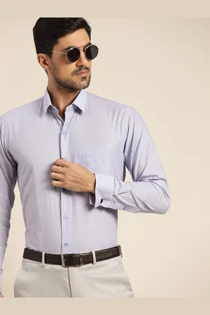 HANCOCK Men Blue Solid Slim Fit French Cuff Pure Cotton Formal Shirt