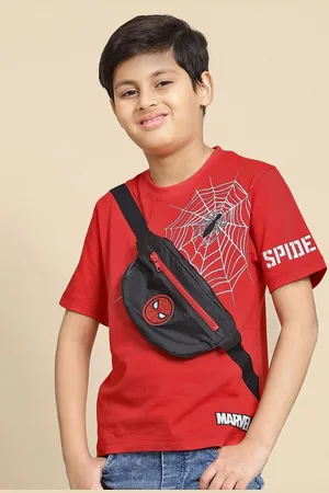 Kidsville Boys Spiderman Printed Regular Fit Tshirt with Pouch Bag