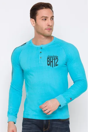Being Human Men Blue Typography Henley Neck T-shirt