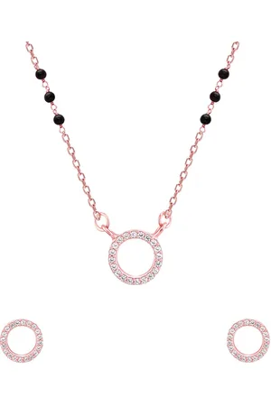 GIVA 925 Sterling Silver Rose Gold-Plated Stone Studded Mangalsutra With Earrings