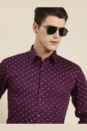 HANCOCK Men Burgundy Slim Fit Printed Satin Party Shirt