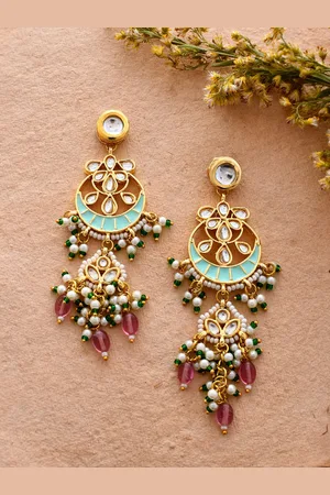 Dastoor Gold Plated Kundan Drop Earrings