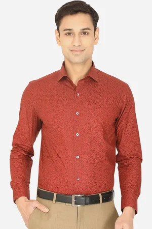 Greenfibre Men Rust Slim Fit Floral Printed Formal Shirt