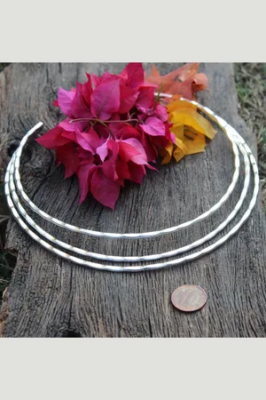 NVR Women German Silver-Plated Oxidized Statement Layered Choker Necklace