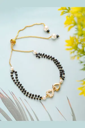 Mali Fionna Gold-Plated Stones Studded and Beaded Heart Shaped Mangalsutra Bracelet