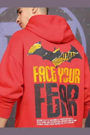 Highlander Men Warner Bros Batman Printed Hooded Oversized Pullover Sweatshirt
