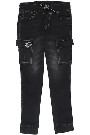 Pepe Jeans Boys Black Washed Cotton Stretchable Joggers