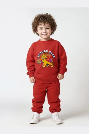 Minicult Kids Printed Round Neck Pure Cotton Sweatshirt With Jogger