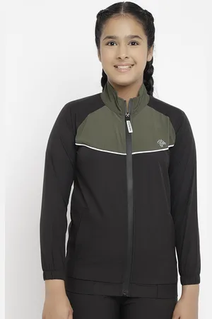 Chimprala Girls Olive & Black Colourblocked Water Resistant Sporty Jacket