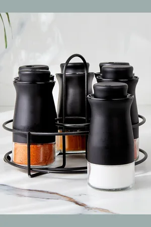 Home Centre Chef Special Libra Black 6 Pieces Spice Jar With Stand- 120ml