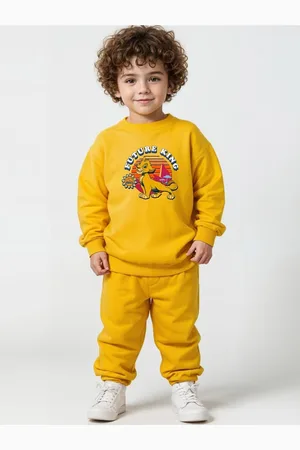 Minicult Kids Printed Round Neck Pure Cotton Sweatshirt With Jogger
