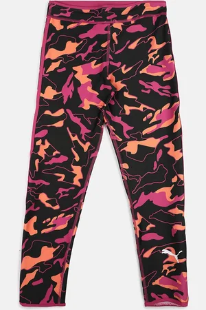 PUMA Girls Black & Orange Printed Ankle Length Leggings