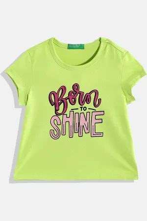 Benetton Girls Typography Printed T-shirt with Glittery Effect