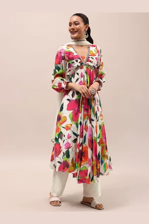 KALKI Fashion Floral Printed Beads and Stones Kurta with Trousers & Dupatta