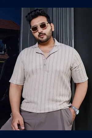 Instafab Men Plus Size Self Design Polo Collar Cotton Slim Fit T-shirt