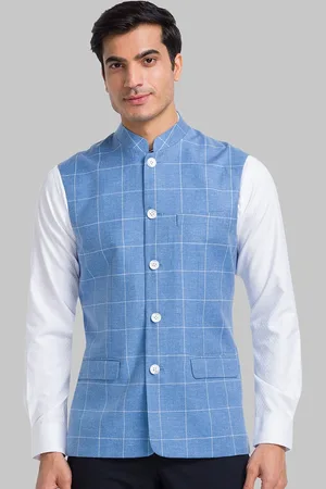Park Avenue Checked Slim Fit Mandarin Collar Nehru Jacket