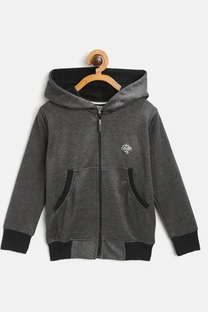 Chimprala Kids Charcoal Grey Solid Antimicrobial Hooded Sweatshirt