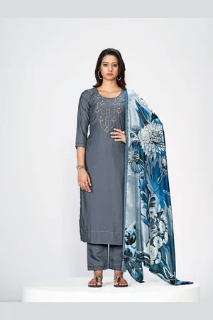 Orus Women Embroidered Regular Thread Work Pure Silk Kurta with Trousers & With Dupatta