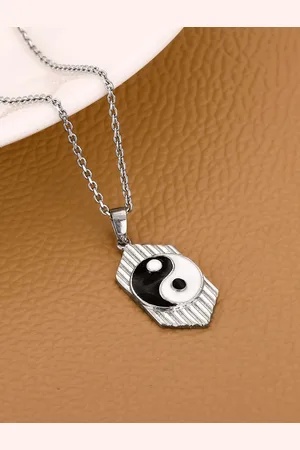 GIVA Men Rhodium-Plated Contemporary Pendants with Chains