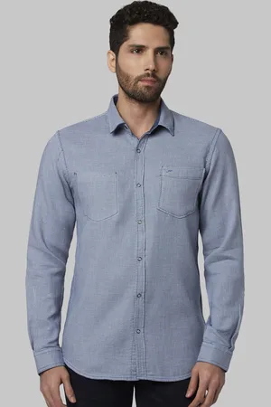 Park Avenue Men Blue Slim Fit Self Design Casual Shirt